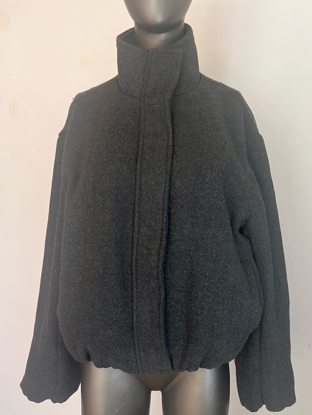 ASOS Charcoal Black High-Neck Wool Blend Bomber Jacket
